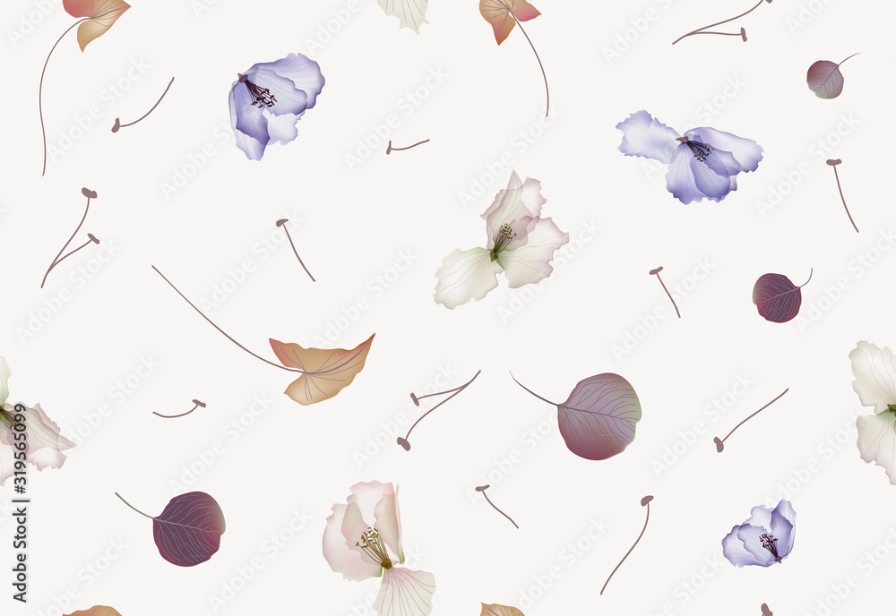 Wall mural Floral seamless pattern. Spring flowers on a white background. Rustic style. Vector illustration