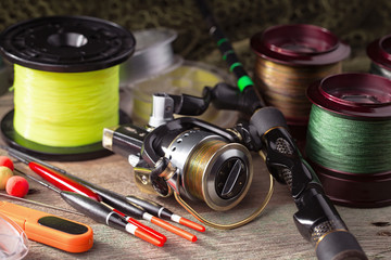 Spinning rods, fishing rods. 