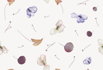 Floral seamless pattern. Spring flowers on a white background. Rustic style. Vector illustration