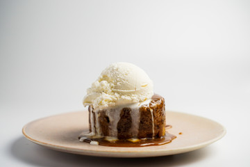 Homemade Sticky Toffee Pudding with Vanilla Ice Cream
