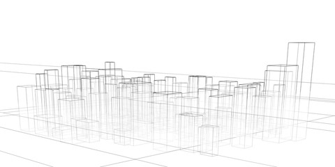 Abstract architectural background. Linear 3D illustration. Graphic concept