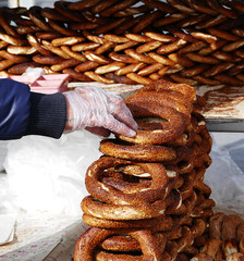 ankara a pretzel vendor in turkey, a mobile bagel seller, a bagel seller on the street,