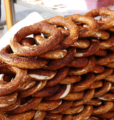 ankara a pretzel vendor in turkey, a mobile bagel seller, a bagel seller on the street,