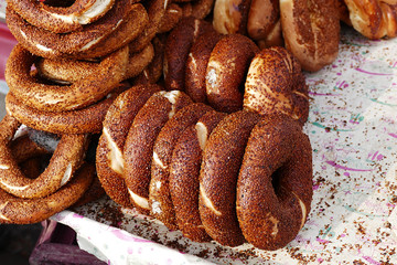 ankara a pretzel vendor in turkey, a mobile bagel seller, a bagel seller on the street,