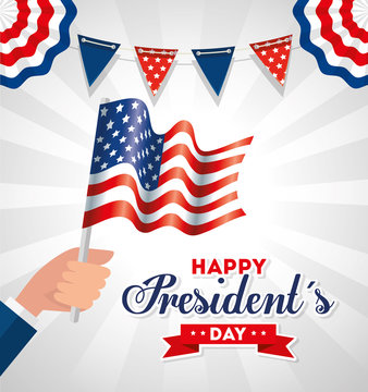 Hand holding flag design, Usa happy presidents day united states america independence nation us country and national theme Vector illustration