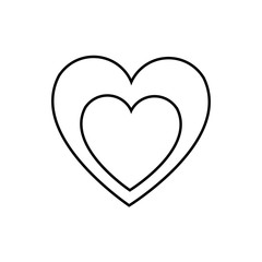 Black and white linear simple icon of a beautiful two hearts in love for the holiday of love on Valentine's Day or March 8. Vector illustration