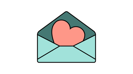 Simple icon in flat style of a beautiful letter in an envelope with a heart for the holiday of love, Valentine's Day or March 8. Vector illustration