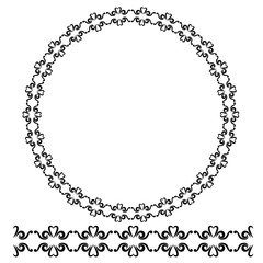 Simple Vector Black Rounded Corner Circle Floral Frame, Isolated On White 