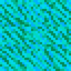 Bright mosaic of light blue intersecting squares and green blocks.