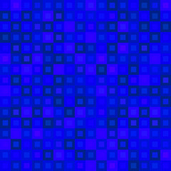 Strict mosaic of blue intersecting squares and dark blocks.