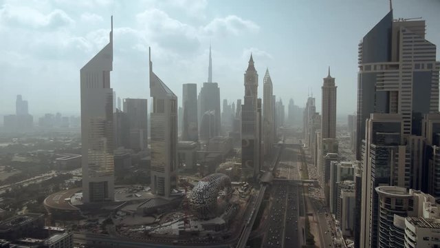 Aerial view of Dubai Trade Centre area, an elite business district. UAE