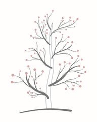 Tree with branches and fruits on a light background in the logo style