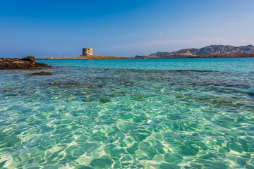 Verduisterende gordijnen La Pelosa Strand, Sardinië, Italië Het zeewater in Stintino