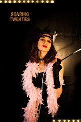 Roaring twenties poster flapper party girl, vintage Gatsby 20s fashion style ,make up and...