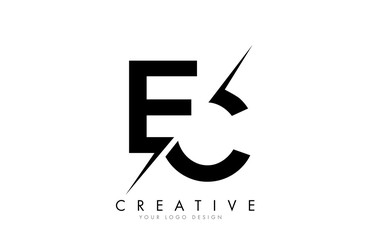 EC E C Letter Logo Design with a Creative Cut. - obrazy, fototapety, plakaty