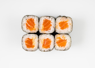  rolls with fish top view on a white background for the menu3