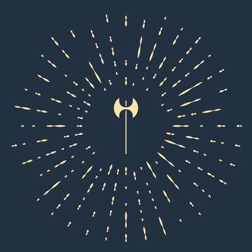 recommend clip art: Beige Medieval axe icon isolated on blue background. Battle axe, executioner axe. Medieval weapon. Abstract circle random dots. Vector Illustration
