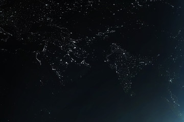 Arabia and India at night from space. 3D illustration of satellite view of planet Earth.