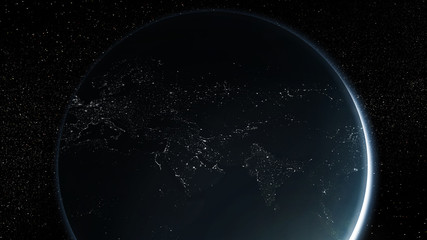Night planet Earth from space with city lights. 3D illustration. Map of Arabia.