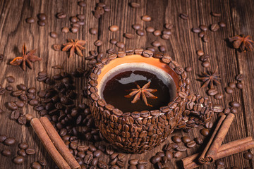 Background for coffee beans in dark colors for the background. Coffee Cup Table Tree Coffee Grain...