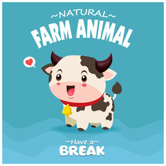 Vintage posster design with vector cow, ox character. 