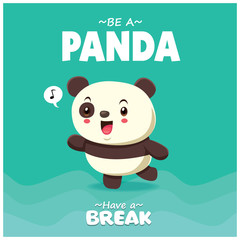 Vintage poster design with vector panda character. 