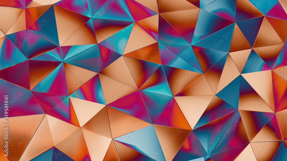 Poster abstract 3d rendering of multi colored crystal surface. futuristic background with lines and low pol