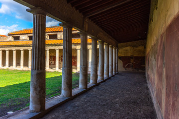 Italy, Naples, Oplontis, view of the arcades with columns in the villa of Poppea in the archaeological area of ​​Torre Annunziata