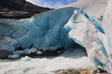Detail of a old turquoise ice of Jostedalsbreen glacier, the largest glacier in mainland Europe.