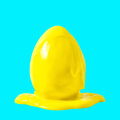Yellow Easter egg turquoise background Pop art trendy Easter decoration
