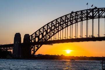Backlight photo of Harbour Bridge at sunset, Sydney