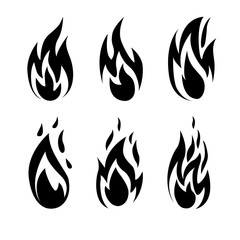 Set of fire flame icons isolated on white background.