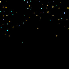 Gold, Blue stars, sprocket, shiny confetti. 