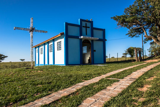 Facade of the small chapel dedicated to Our Lady of Aparecida in the municipality of Garca, in the state of Sao Paulo