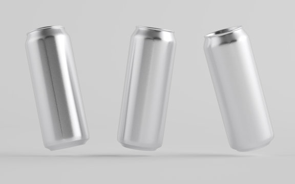 16 oz. / 500ml Aluminium Beer / Soda / Energy Drink Can Mockup - Three Cans.  3D Illustration