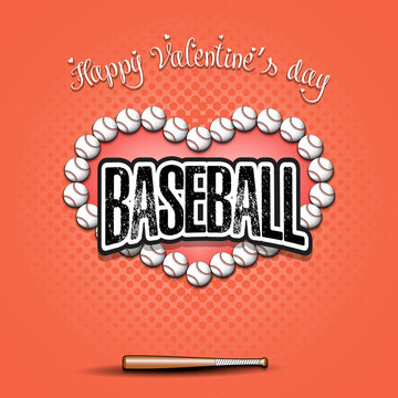 Happy Valentines Day. Heart made of baseball balls
