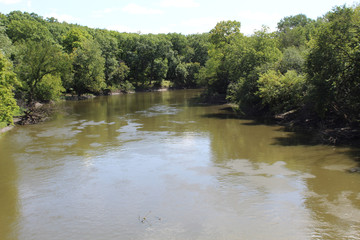 Des Plaines River at Dam Number 4 Woods in Park Ridge, Illinois in summer