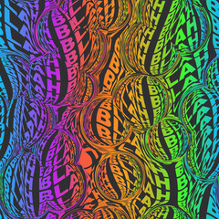 Fototapeta premium BLAH Warped rainbow words wavy type bold distorted 60s or 70s spectrum graphical motif. Bright uppercase type font in motion trendy seamless repeat raster jpg pattern swatch.