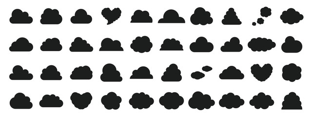  Black and white cloud icon set