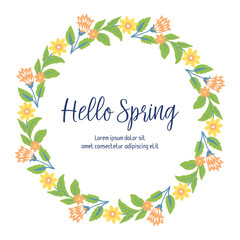 Elegant greeting card design for hello spring, with beautiful leaf and floral frame. Vector