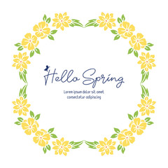 Wallpaper design for hello spring invitation card, with elegant style of yellow wreath frame. Vector