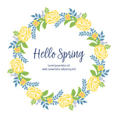 Antique card design, with beautiful yellow wreath frame, for hello spring celebration. Vector