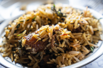 chicken biryani close up