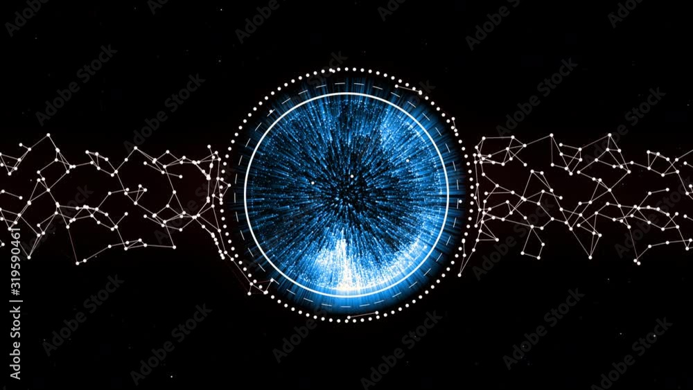Poster emergence of magic diamond out of sparkling neon dust and its rotation in a plexus construction hold