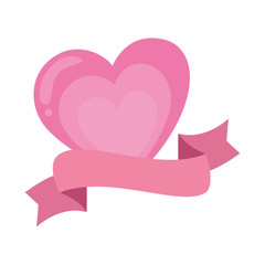 cute heart with ribbon isolated icon