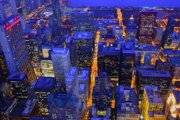 Aerial Image of the Chicago Cityscape at Twilight, Illinois, USA