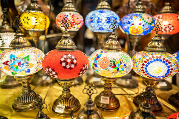 Fototapeta premium Colorful marble arabic lamp on display, selective focusing