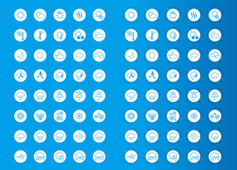 Weather Icon Set.Weather icon set inside a circular button.Icon with jelly and transparent border.