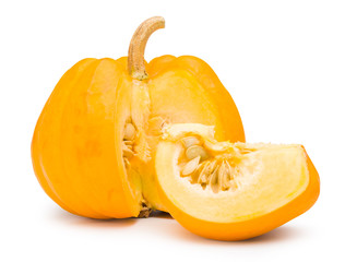 Golden pumpkin isolated on a white background. Fancy pumpkin clipping path.