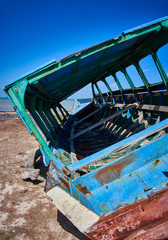 Neglected  and abandoned ship on the coast